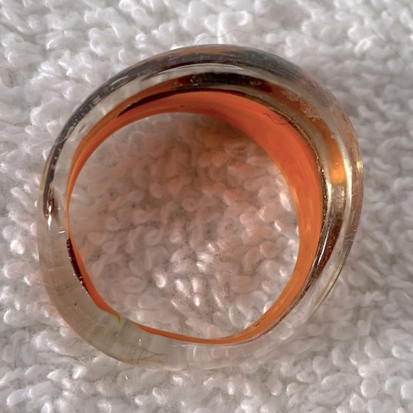Vintage Art Glass Handmade Orange Burgundy Gold Glitter Band Ring - Picture 7 of 11